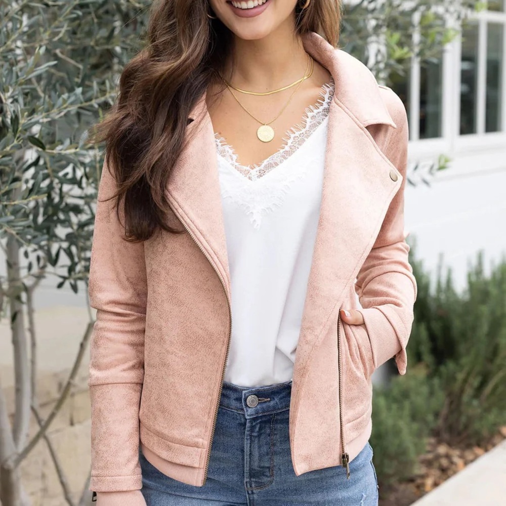 Grace & Lace Move Free Leather Like Moto Jacket